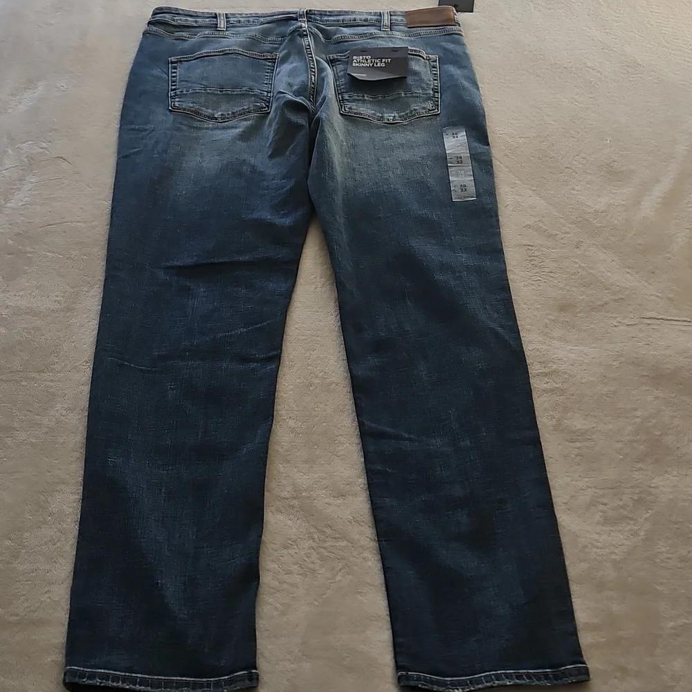 NEW Mens Silver Risto Athletic Fit Skinny Leg Max Flex Jeans: Indigo: 38x32